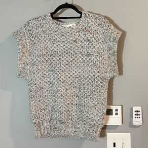 Vintage Albee Multicolor Knit Cap‎ Sleeve Sweater Top Sz M Pullover Cottagecore